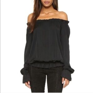 Silk Emerson Thorpe Faye Ruffled Black Off-Shoulder Blouse Small NEW